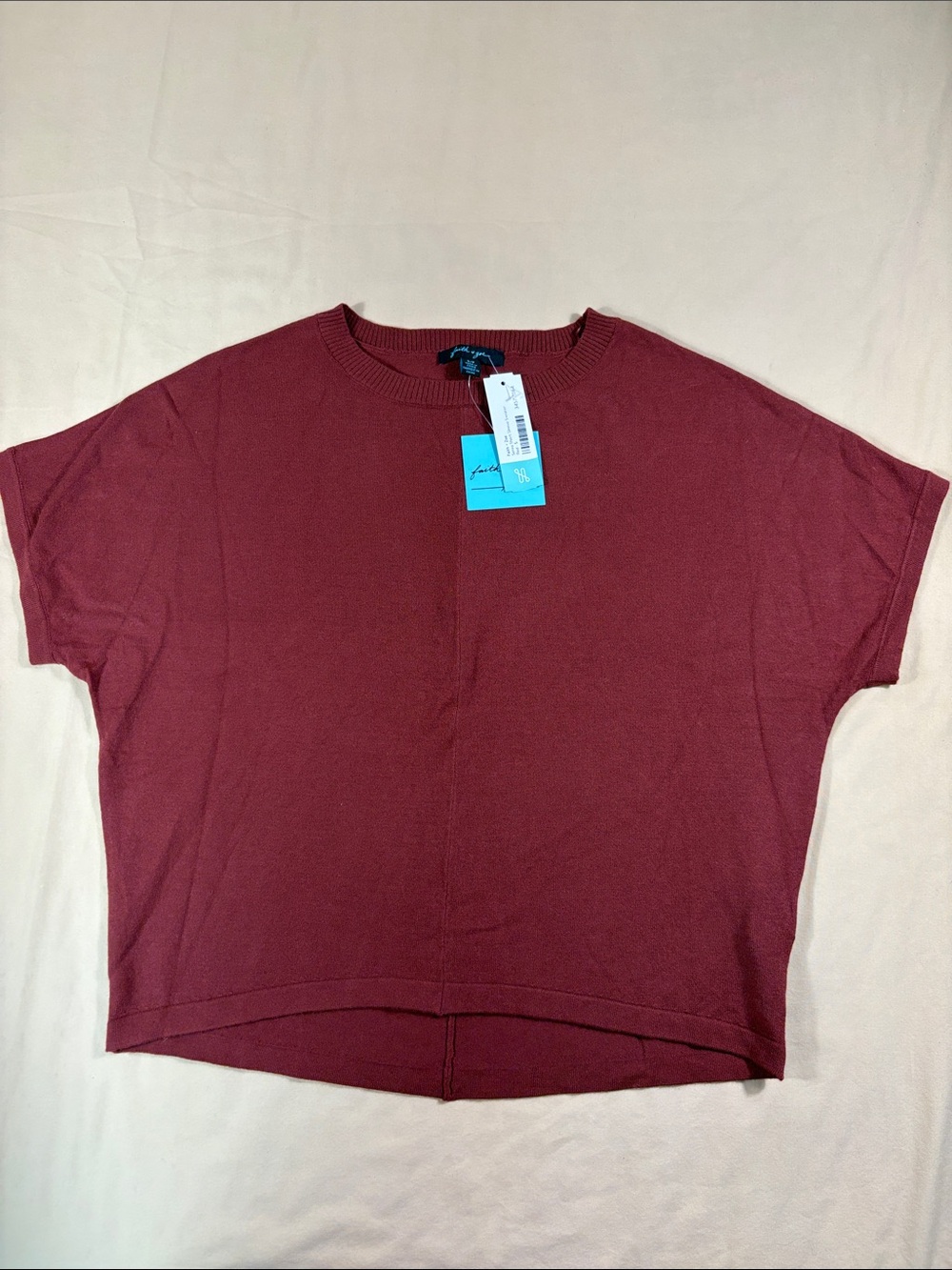 Faith & Zoe Rust/Burgundy Short Sleeve Knit Sweater Boxy Crop Top Size Small NWT